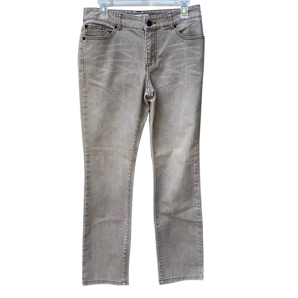 Chicos Platinum Denim Straight Leg Jeans Taupe Brown Size 0.5 Regular